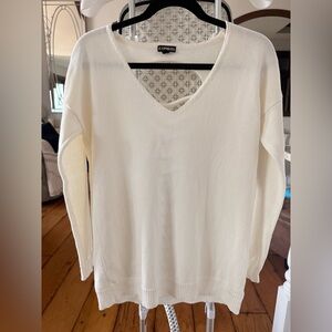 Express Women's oversized V-Neck Cream Sweater with back cut-outs
